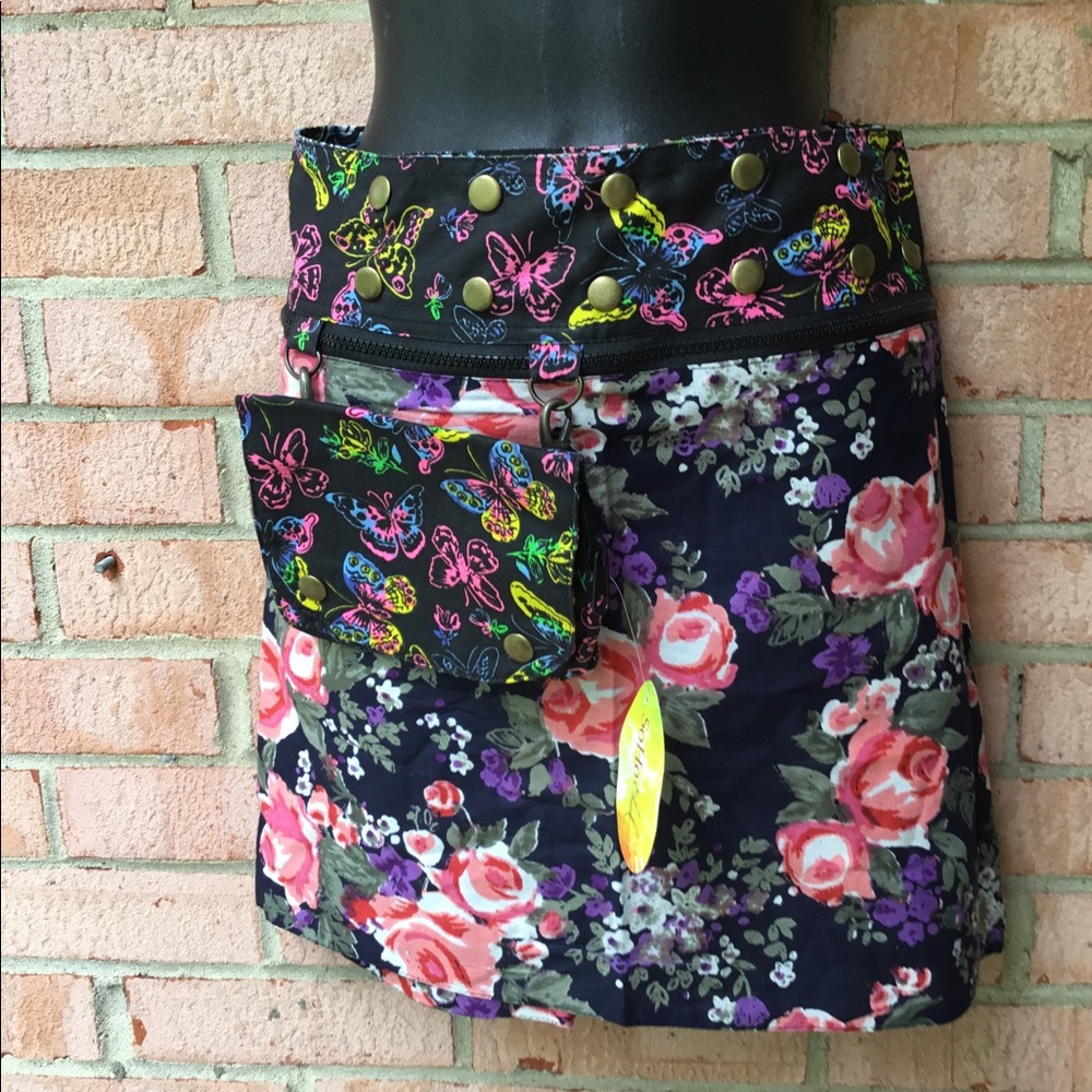Wrap skirt with 4 different fabrics